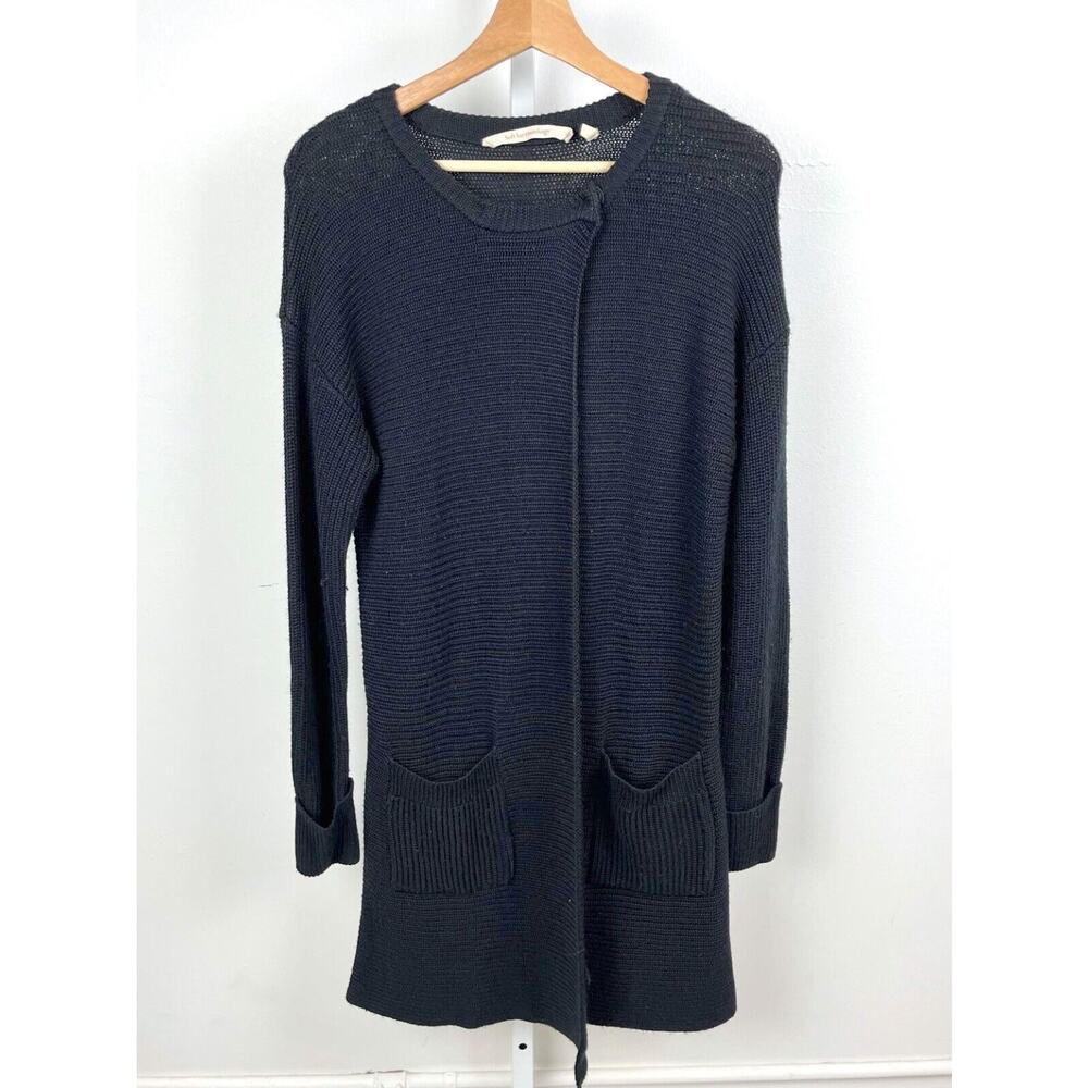 SOFT SURROUNDINGS S Marcella Ribbed Knit Cardigan Tunic Sweater Wool Blend Black